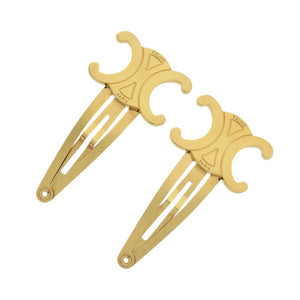 新品同様 セリーヌ トリオンフ スナップヘアクリップ 46Z656BSL.35OR メタル ゴールド 1339【中古】CELINE