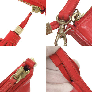 フェンディ ズッキーノ タッセル 8M0245 レザー レッド ハンドバッグ ミニバッグ 赤 1375【中古】FENDI