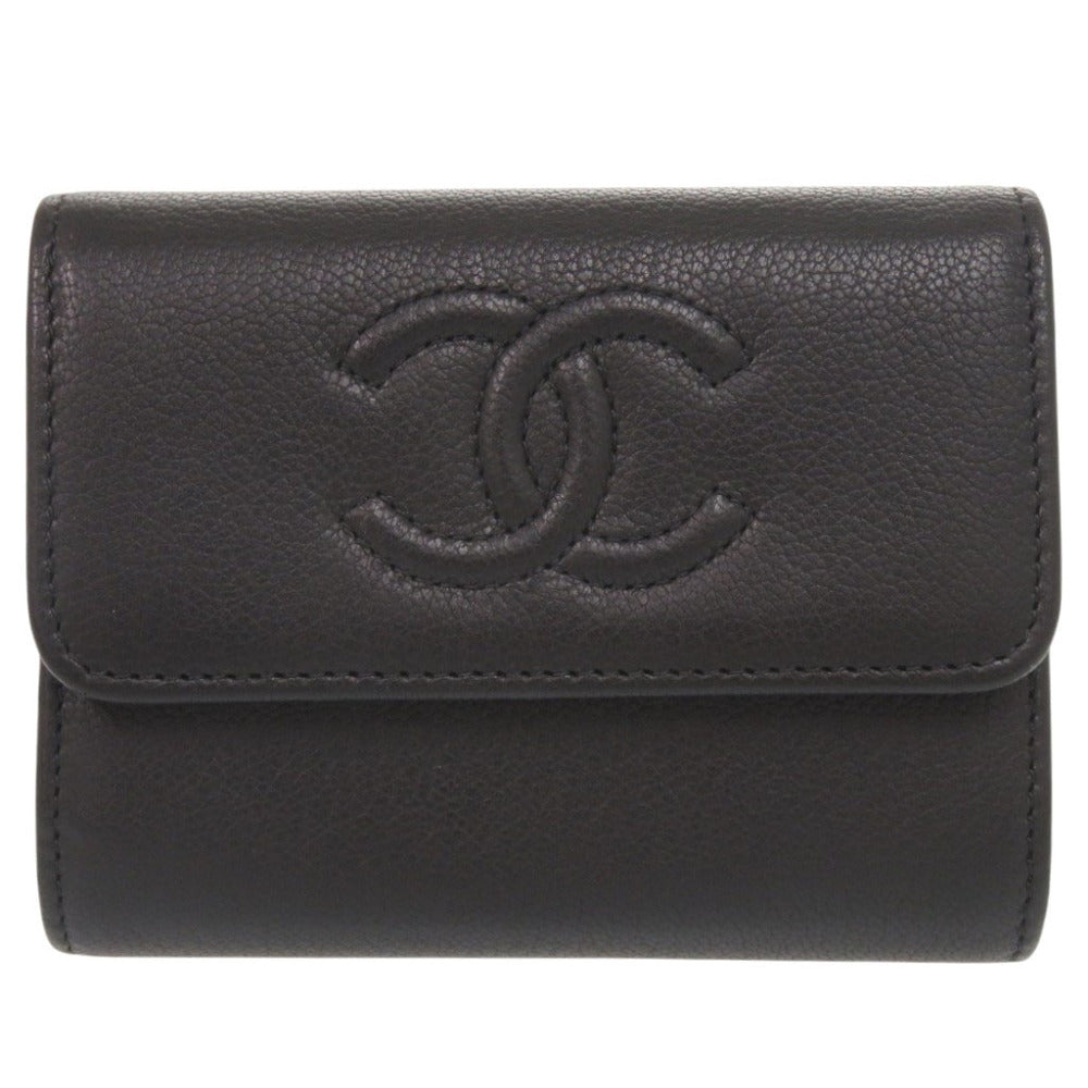 新品同様 シャネル ココマーク レザー ブラック 22番台 カードケース コインケース 財布 黒 1376【中古】CHANEL