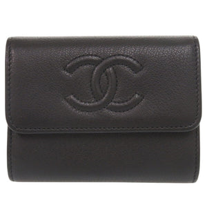 新品同様 シャネル ココマーク レザー ブラック 22番台 カードケース コインケース 財布 黒 1376【中古】CHANEL