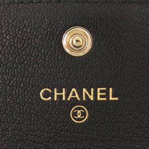 新品同様 シャネル ココマーク レザー ブラック 22番台 カードケース コインケース 財布 黒 1376【中古】CHANEL