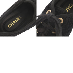 未使用 シャネル CHANELロゴ サイズ37 ブラック ローカット スニーカー 黒 1382【中古】CHANEL