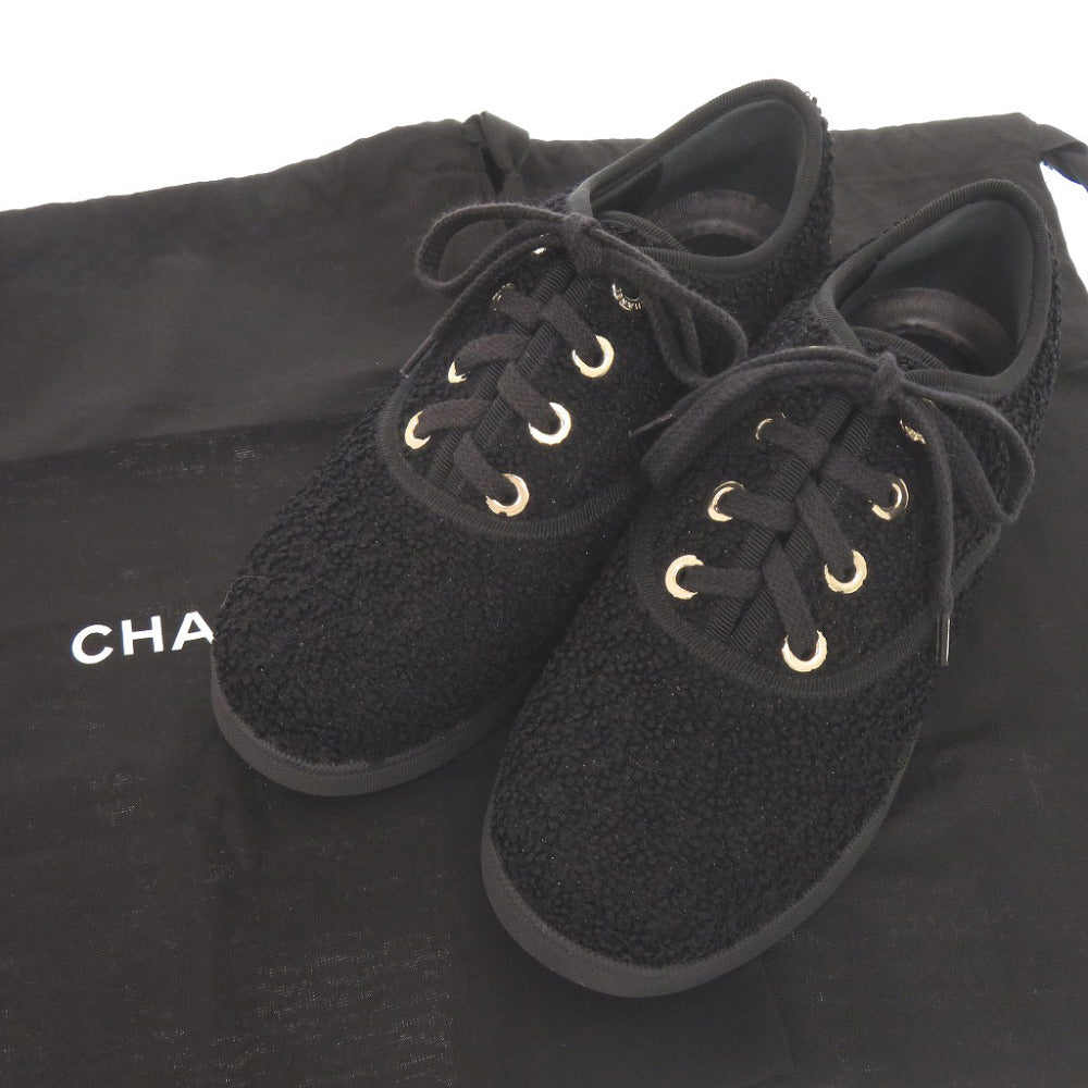 未使用 シャネル CHANELロゴ サイズ37 ブラック ローカット スニーカー 黒 1382【中古】CHANEL