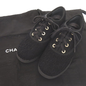 未使用 シャネル CHANELロゴ サイズ37 ブラック ローカット スニーカー 黒 1382【中古】CHANEL