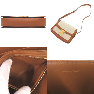 美品 セリーヌ クラシック トリオンフ カーフスキン テキスタイル ナチュラル タン ショルダーバッグ 1385【中古】CELINE