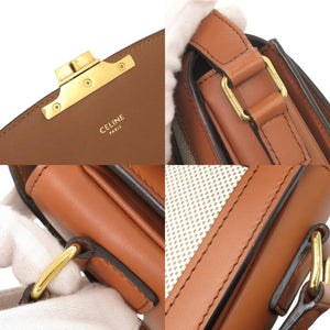 美品 セリーヌ クラシック トリオンフ カーフスキン テキスタイル ナチュラル タン ショルダーバッグ 1385【中古】CELINE