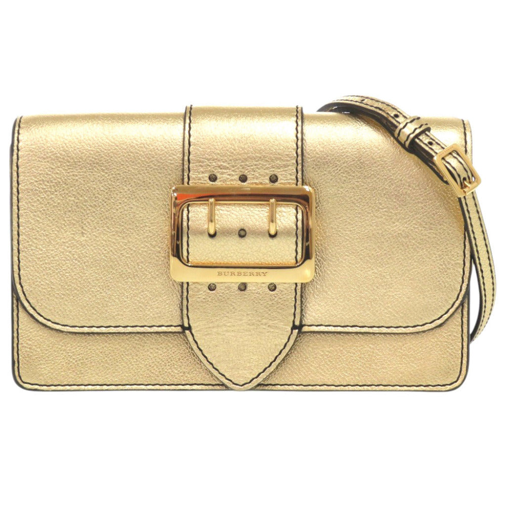 美品 バーバリー バックル メタリック レザー ゴールド ショルダーバッグ 1410【中古】BURBERRY