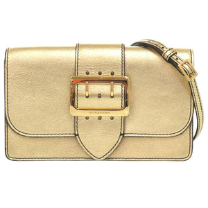 美品 バーバリー バックル メタリック レザー ゴールド ショルダーバッグ 1410【中古】BURBERRY