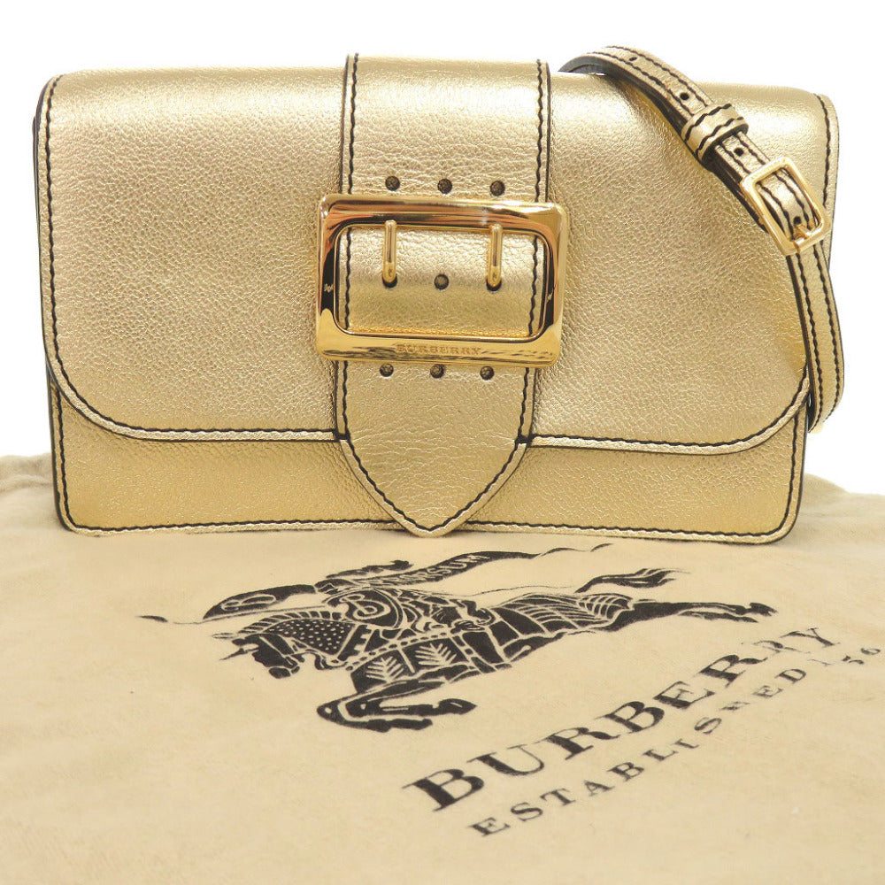 美品 バーバリー バックル メタリック レザー ゴールド ショルダーバッグ 1410【中古】BURBERRY