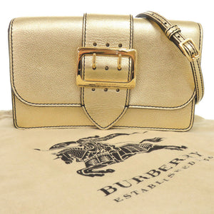 美品 バーバリー バックル メタリック レザー ゴールド ショルダーバッグ 1410【中古】BURBERRY