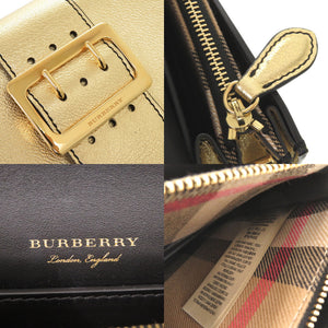 美品 バーバリー バックル メタリック レザー ゴールド ショルダーバッグ 1410【中古】BURBERRY