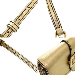 美品 バーバリー バックル メタリック レザー ゴールド ショルダーバッグ 1410【中古】BURBERRY