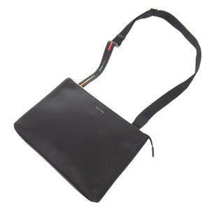 美品 ポールスミス インレイドストライプ レザー ブラック 2WAY ショルダーバッグ 黒 1414【中古】Paul Smith