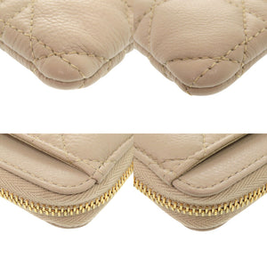 新品同様 クリスチャンディオール Caro Lavender カナージュ レザー ベージュ カードケース 1423【中古】Christian Dior