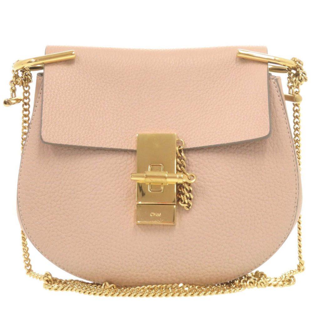 美品 クロエ ドリュー レザー ピンクベージュ チェーンショルダー ショルダーバッグ 1441【中古】Chloe