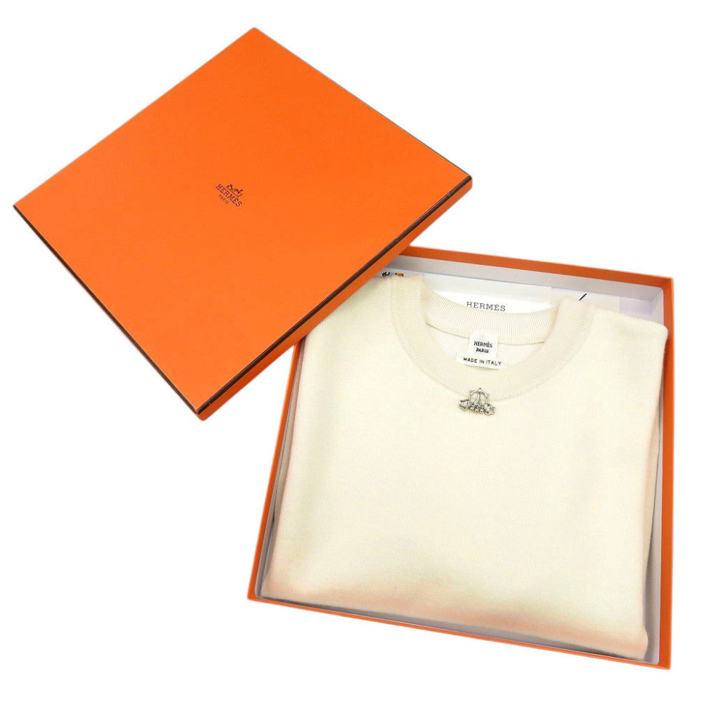 未使用 エルメス ショートスリーブニットセーター シルク カシミヤ サイズ36 アイボリー 半袖ニット 1476【中古】HERMES