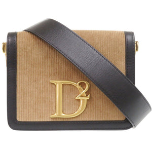 美品 ディースクエアード STATEMENT CROSSBODY コーデュロイ/レザー ブラウン ショルダーバッグ 茶 1481【中古】DSQUARED2
