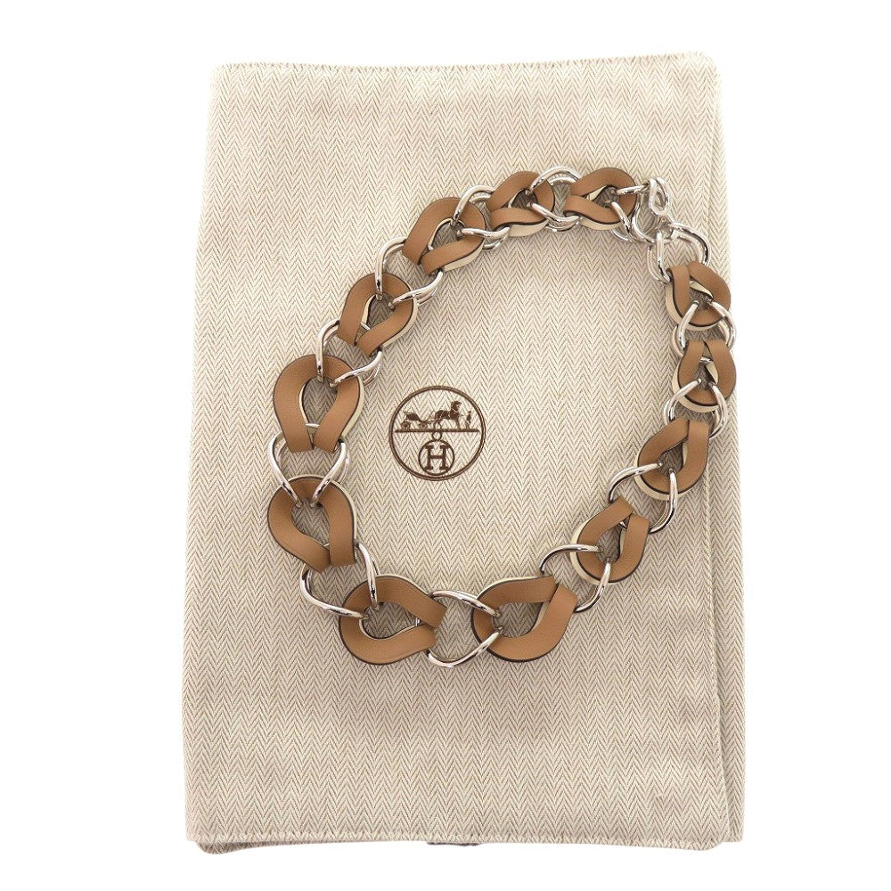 エルメス ヴィルヴォルト VIREVOLTE ネックレス メタル レザー ブラウン U刻印(2022年製) 茶 1522【中古】HERMES