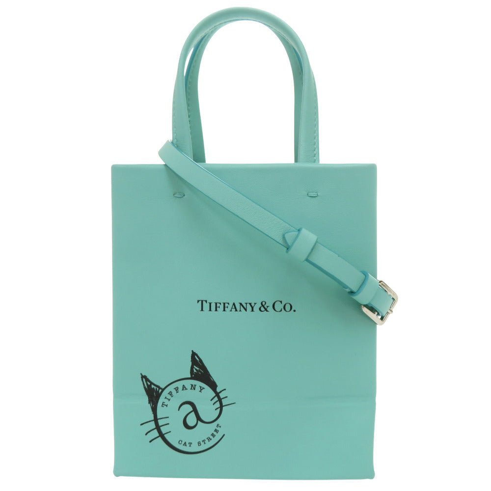 ティファニー ミニ ショッピングトート レザー ティファニーブルー ハンドバッグ 水色 1558【中古】TIFFANY&Co.