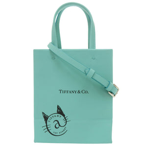ティファニー ミニ ショッピングトート レザー ティファニーブルー ハンドバッグ 水色 1558【中古】TIFFANY&Co.