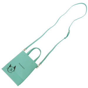 ティファニー ミニ ショッピングトート レザー ティファニーブルー ハンドバッグ 水色 1558【中古】TIFFANY&Co.