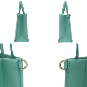 ティファニー ミニ ショッピングトート レザー ティファニーブルー ハンドバッグ 水色 1558【中古】TIFFANY&Co.
