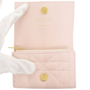 未使用 クリスチャンディオール Caro Glycine クリスタル ウォレット S4206UHNN ラムスキン ピンク 二つ折り財布 1564【中古】Christian Dior