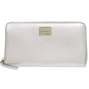新品同様 ジミーチュウ ラウンドファスナー レザー シルバー 長財布 1580【中古】JIMMY CHOO