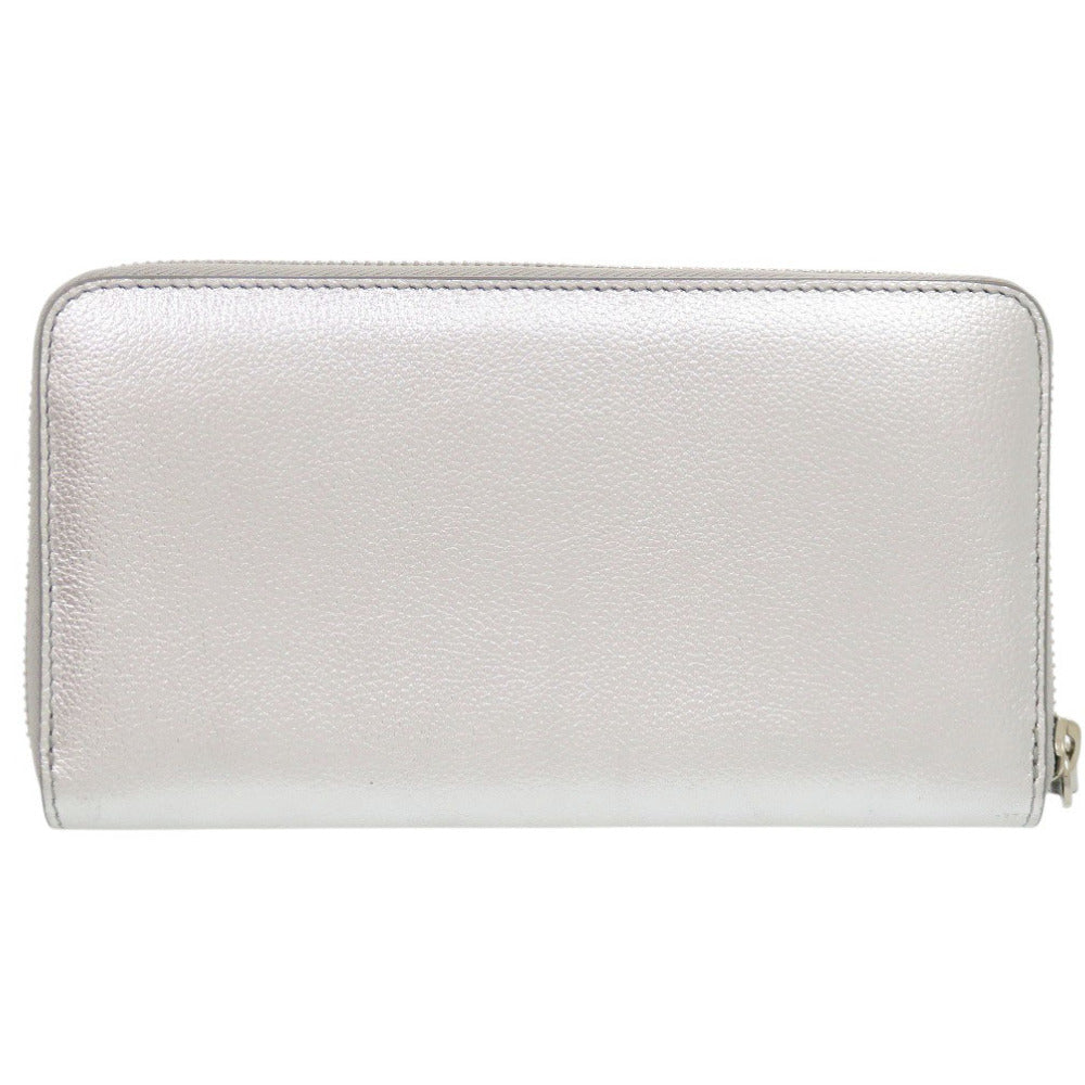 新品同様 ジミーチュウ ラウンドファスナー レザー シルバー 長財布 1580【中古】JIMMY CHOO