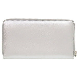 新品同様 ジミーチュウ ラウンドファスナー レザー シルバー 長財布 1580【中古】JIMMY CHOO