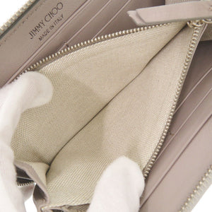 新品同様 ジミーチュウ ラウンドファスナー レザー シルバー 長財布 1580【中古】JIMMY CHOO