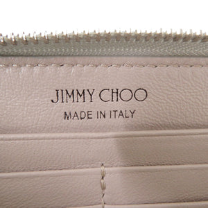 新品同様 ジミーチュウ ラウンドファスナー レザー シルバー 長財布 1580【中古】JIMMY CHOO
