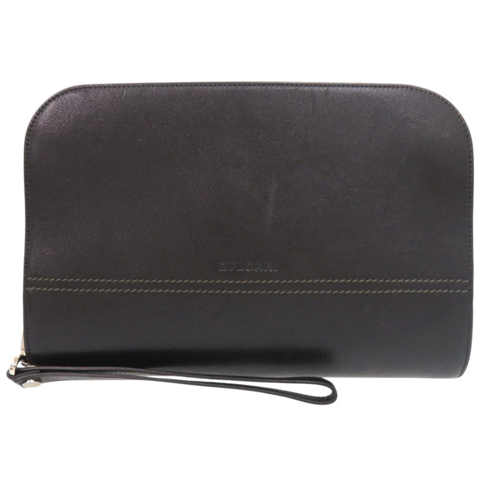 ブルガリ ロゴ レザー ブラック クラッチバッグ セカンドバッグ 黒 1583【中古】BVLGARI