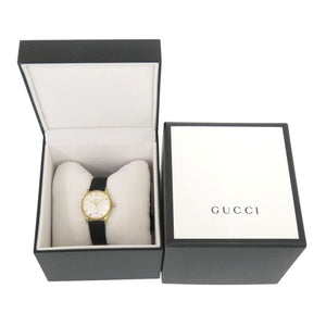 美品 グッチ 126.5 SS レザー ホワイトシェル ブラック クオーツ 腕時計 白文字盤 1584【中古】GUCCI