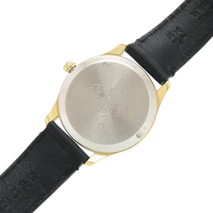 美品 グッチ 126.5 SS レザー ホワイトシェル ブラック クオーツ 腕時計 白文字盤 1584【中古】GUCCI