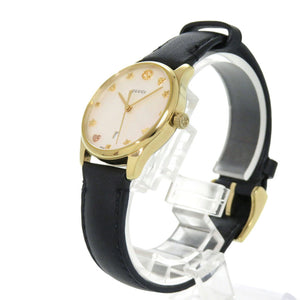 美品 グッチ 126.5 SS レザー ホワイトシェル ブラック クオーツ 腕時計 白文字盤 1584【中古】GUCCI