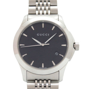 美品 グッチ Gタイムレス 126.4 SS ブラック シルバー クオーツ 腕時計 黒文字盤 1599【中古】GUCCI