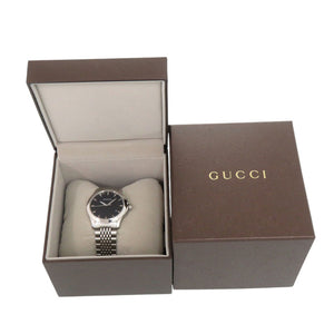 美品 グッチ Gタイムレス 126.4 SS ブラック シルバー クオーツ 腕時計 黒文字盤 1599【中古】GUCCI