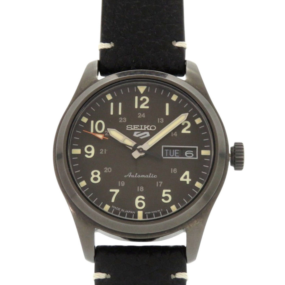セイコー 5スポーツ SBSA121 4R36-10A0 レザー SS ブラック 自動巻き 腕時計 黒 1600【中古】SEIKO