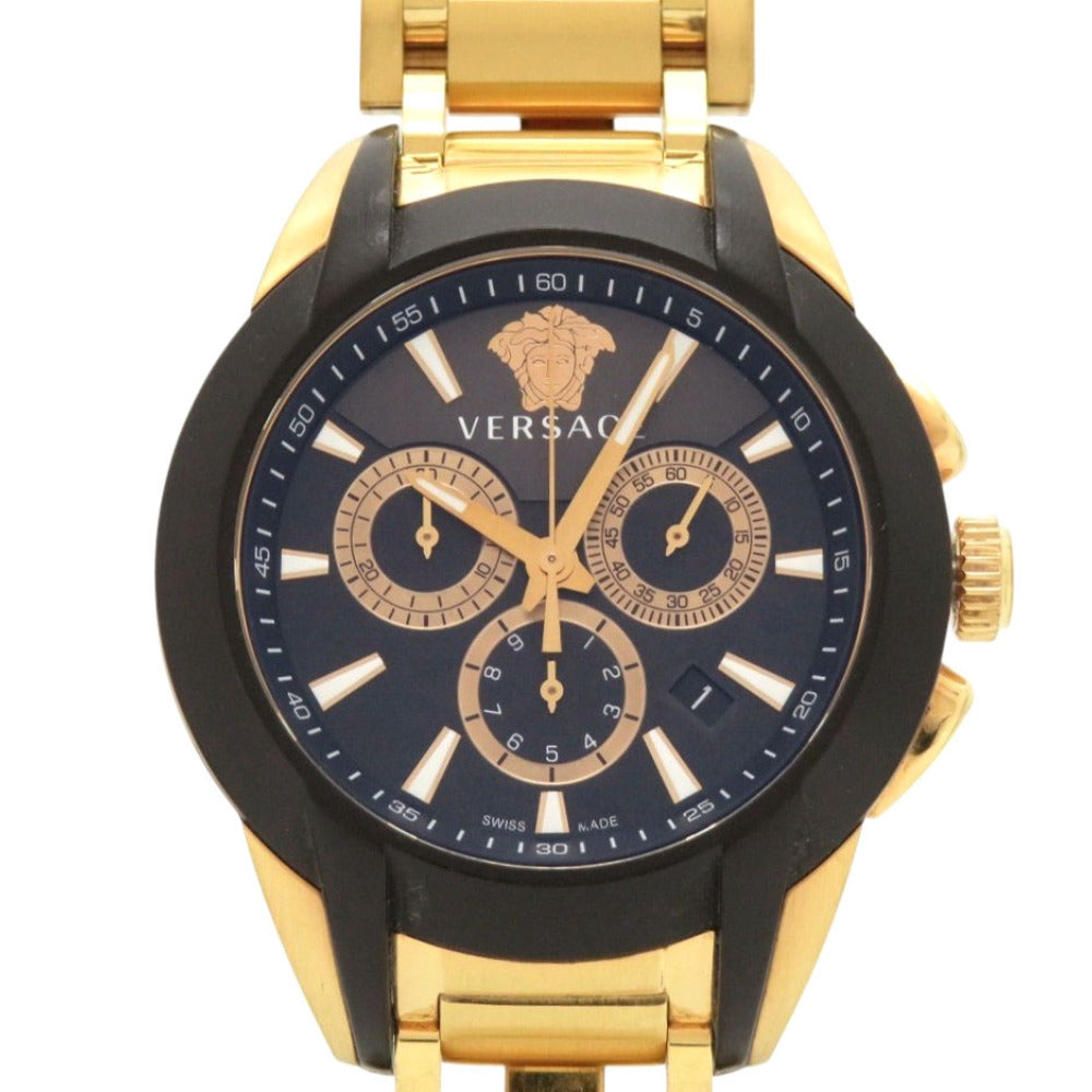 美品 ヴェルサーチ M8C メデューサ SS ブラック ゴールド クオーツ 腕時計 黒文字盤 1601【中古】VERSACE