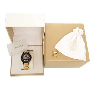 美品 ヴェルサーチ M8C メデューサ SS ブラック ゴールド クオーツ 腕時計 黒文字盤 1601【中古】VERSACE