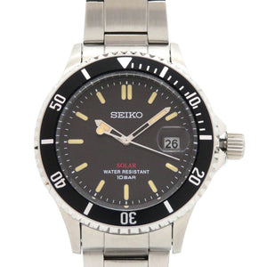 新品同様 セイコー V157-HAD0 SS ブラック ソーラー電波 腕時計 黒文字盤 1608【中古】SEIKO