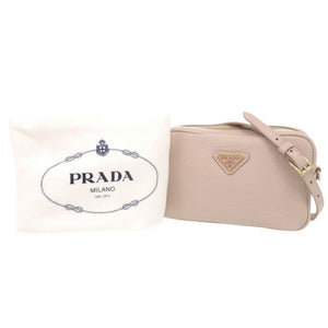 新品同様 プラダ トライアングルロゴ ミニバッグ 1NF060 レザー ピンクベージュ ショルダーバッグ 1697【中古】PRADA