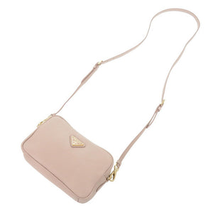 新品同様 プラダ トライアングルロゴ ミニバッグ 1NF060 レザー ピンクベージュ ショルダーバッグ 1697【中古】PRADA