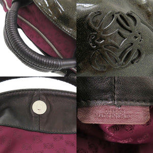 美品 ロエベ ナッパアイレ パテントレザー ラメ ブラック ハンドバッグ 黒 0017【中古】LOEWE