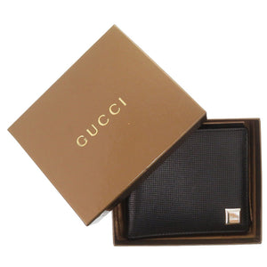 美品 グッチ 203620 レザー ブラック 二つ折り財布 黒 0024【中古】GUCCI メンズ