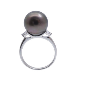 新品同様 タヒチ パール 11.9mm ダイヤ0.13ct Pt900 リング 指輪 ブラックパール 黒蝶真珠 プラチナ/ダイヤモンド 12号 ジュエリー 0051【中古】