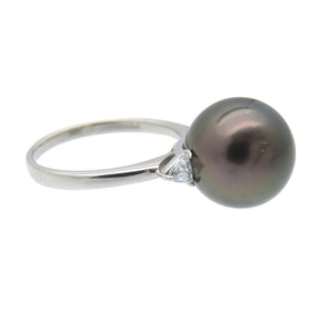 新品同様 タヒチ パール 11.9mm ダイヤ0.13ct Pt900 リング 指輪 ブラックパール 黒蝶真珠 プラチナ/ダイヤモンド 12号 ジュエリー 0051【中古】