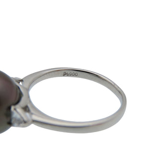 新品同様 タヒチ パール 11.9mm ダイヤ0.13ct Pt900 リング 指輪 ブラックパール 黒蝶真珠 プラチナ/ダイヤモンド 12号 ジュエリー 0051【中古】