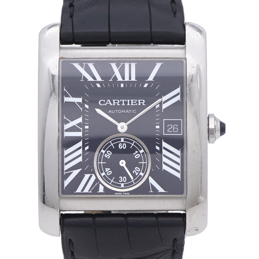 カルティエ タンク MC W5330004 自動巻き 腕時計 SS/マットクロコ ブラック 黒文字盤 0056【中古】CARTIER メンズ